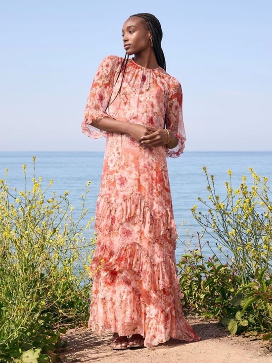Johnny Was Dresses & Skirts - Johnny Was Pink Coral Floral Ruffle Maxi Dress